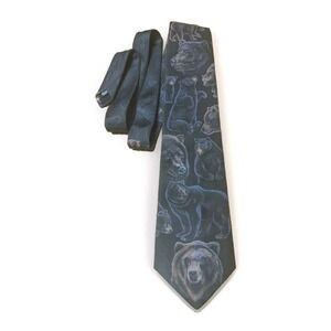 DEM CRAZY‎ Vintage Wildlife Men's Tie Black Brown Bear Grizzly Cub Nature